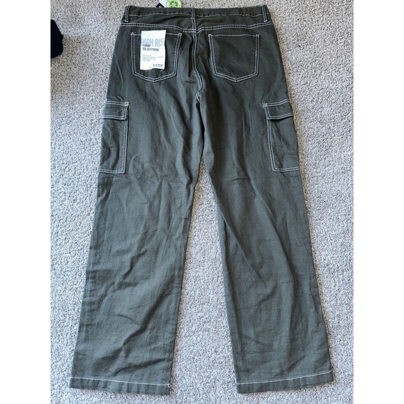 High Rise Cargo 90s Boyfriend Slouchy Baggy Jeans Wide Leg Army Green Size 17/33 - Picture 14 of 16